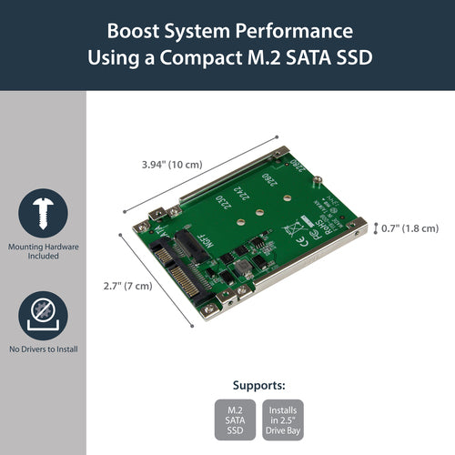 StarTech.com M.2 SATA SSD to 2.5in SATA Adapter - M.2 NGFF to SATA Converter - 7mm - Open-Frame Bracket - M2 Hard Drive Adapter