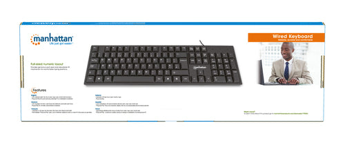 Manhattan Keyboard USB Wired, Black, Full Size Keys, Cable 1.5m, USB-A connection, Plug and Play, Three Year Warranty, Retail Boxed
