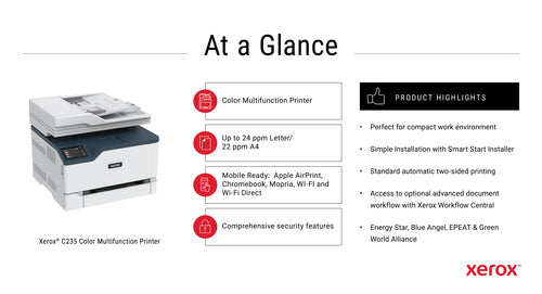 Xerox C235 Colour Multifunction Printer, Print/Scan/Copy/Fax, Laser, Wireless, All In One
