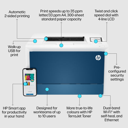 HP Color LaserJet Pro 4202dw Printer, Color, Printer for Small medium business, Print, Wireless; Print from phone or tablet; Two-sided printing