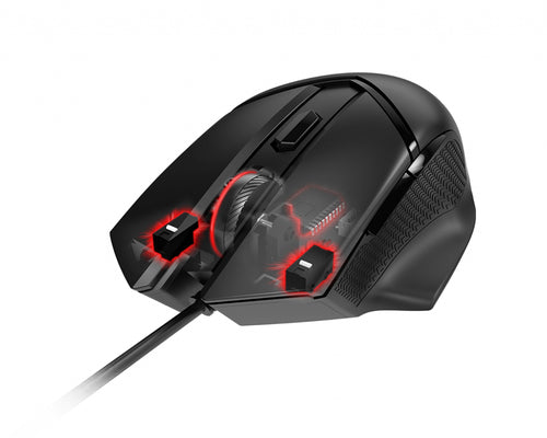 MSI CLUTCH GM20 ELITE Optical Gaming Mouse '6400 DPI Optical Sensor, 6 Programmable button, Dual-Zone RGB, Ergonomic design, OMRON Switch with 20+ Million Clicks, Weight Adjustable, Red LED'