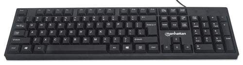 Manhattan Keyboard USB Wired, Black, Full Size Keys, Cable 1.5m, USB-A connection, Plug and Play, Three Year Warranty, Retail Boxed