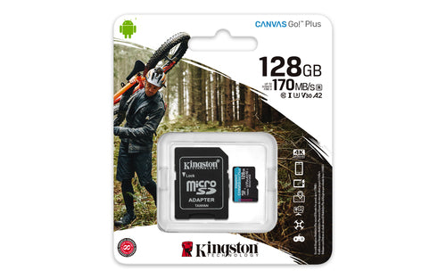 Kingston Technology 128GB microSDXC Canvas Go Plus 170R A2 U3 V30 Card + ADP