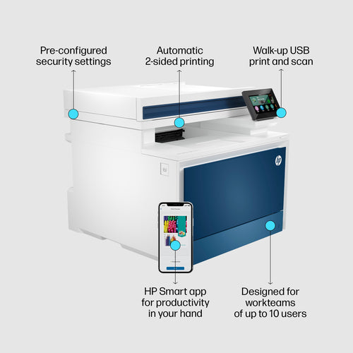 HP Color LaserJet Pro MFP 4302dw Printer, Color, Printer for Small medium business, Print, copy, scan, Wireless; Print from phone or tablet; Automatic document feeder