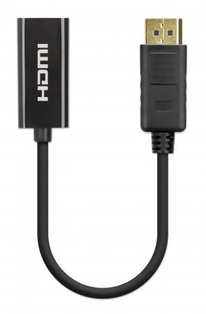 Manhattan DisplayPort 1.2 to HDMI Active Adapter, 4K@60Hz, 15cm, Male to Female, DP With Latch, Black, Not Bi-Directional, Three Year Warranty, Polybag