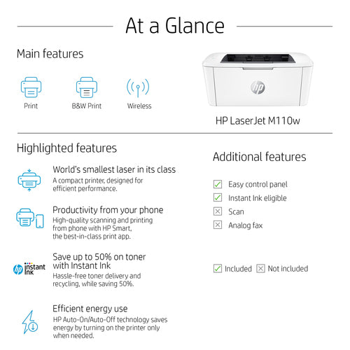 HP LaserJet M110w Printer, Black and white, Printer for Small office, Print, Compact Size