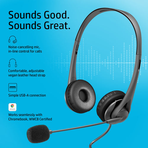 HP Stereo USB Headset G2 Wired Head-band Office/Call center Black